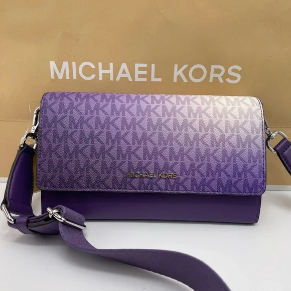 MICHAEL KORS Jet Set Large Ombré Signature Logo Crossbody BagDark Purple NWT
